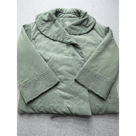 J Jill Womens Large Green Embroidered Puffer Jacket Snap Front Collar - Picture 4 of 16